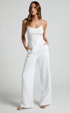 Showpo Bonnie High Waisted Tailored Wide Leg Pants In White