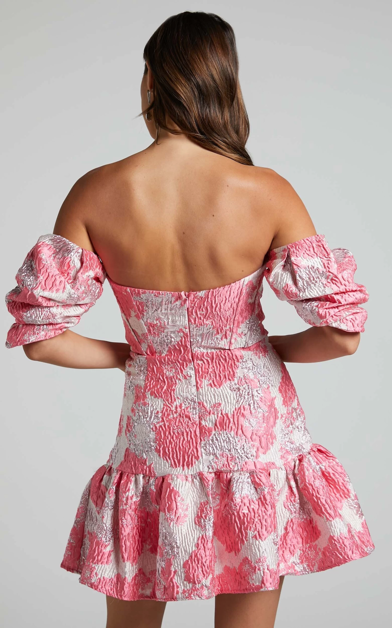 Showpo Brailey Mini Dress - Off Shoulder Corset Ruffle Hem Dress In Light Pink - Image 9