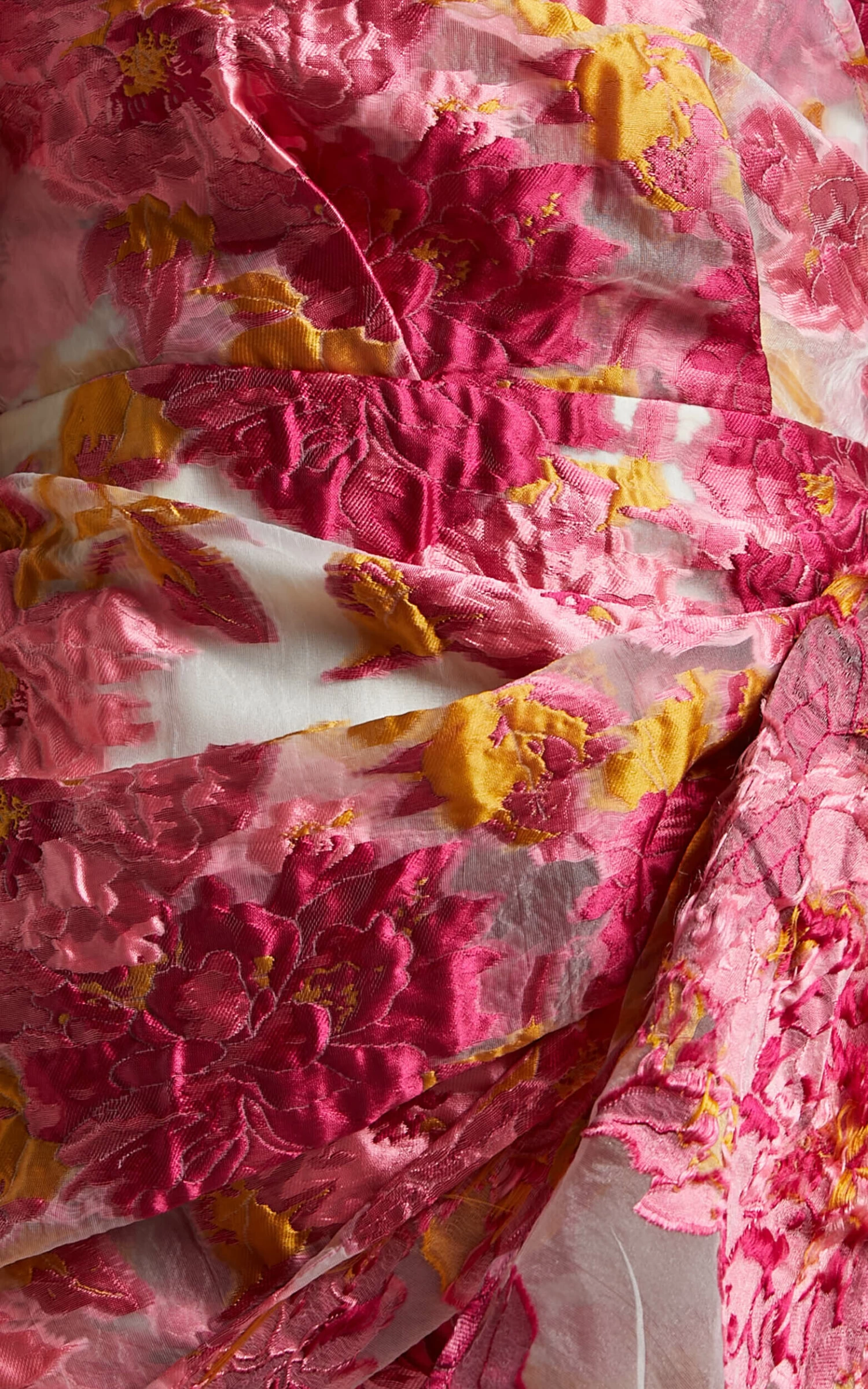 Showpo Brailey Mini Dress - One Shoulder Puff Sleeve Dress In Pink Jacquard - Image 9