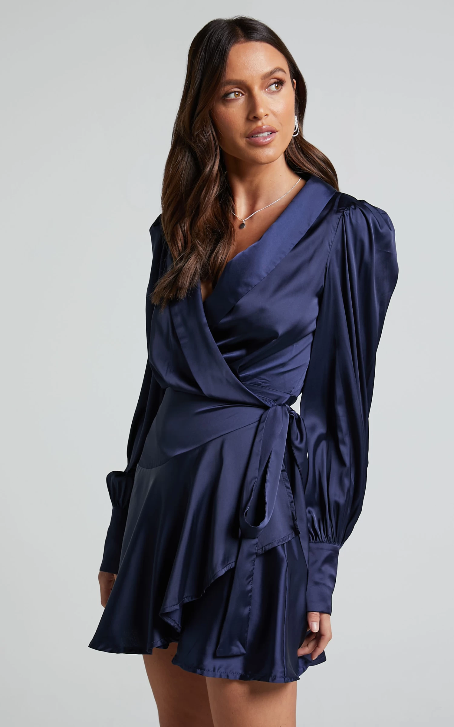 Showpo Breeana Wrap Mini Dress In Navy - Image 7