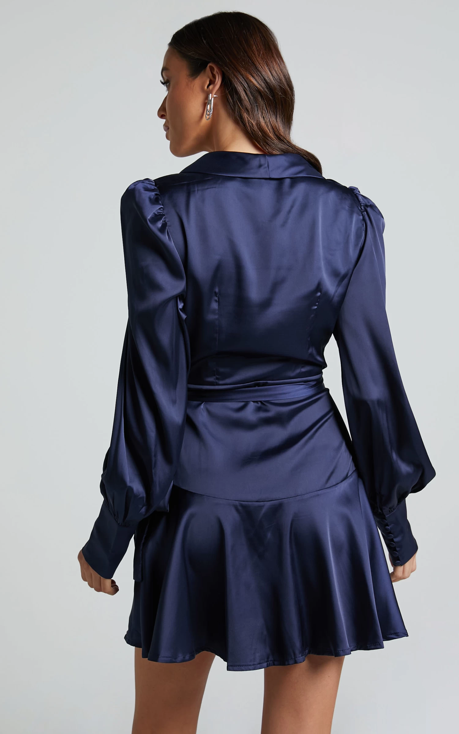 Showpo Breeana Wrap Mini Dress In Navy - Image 8