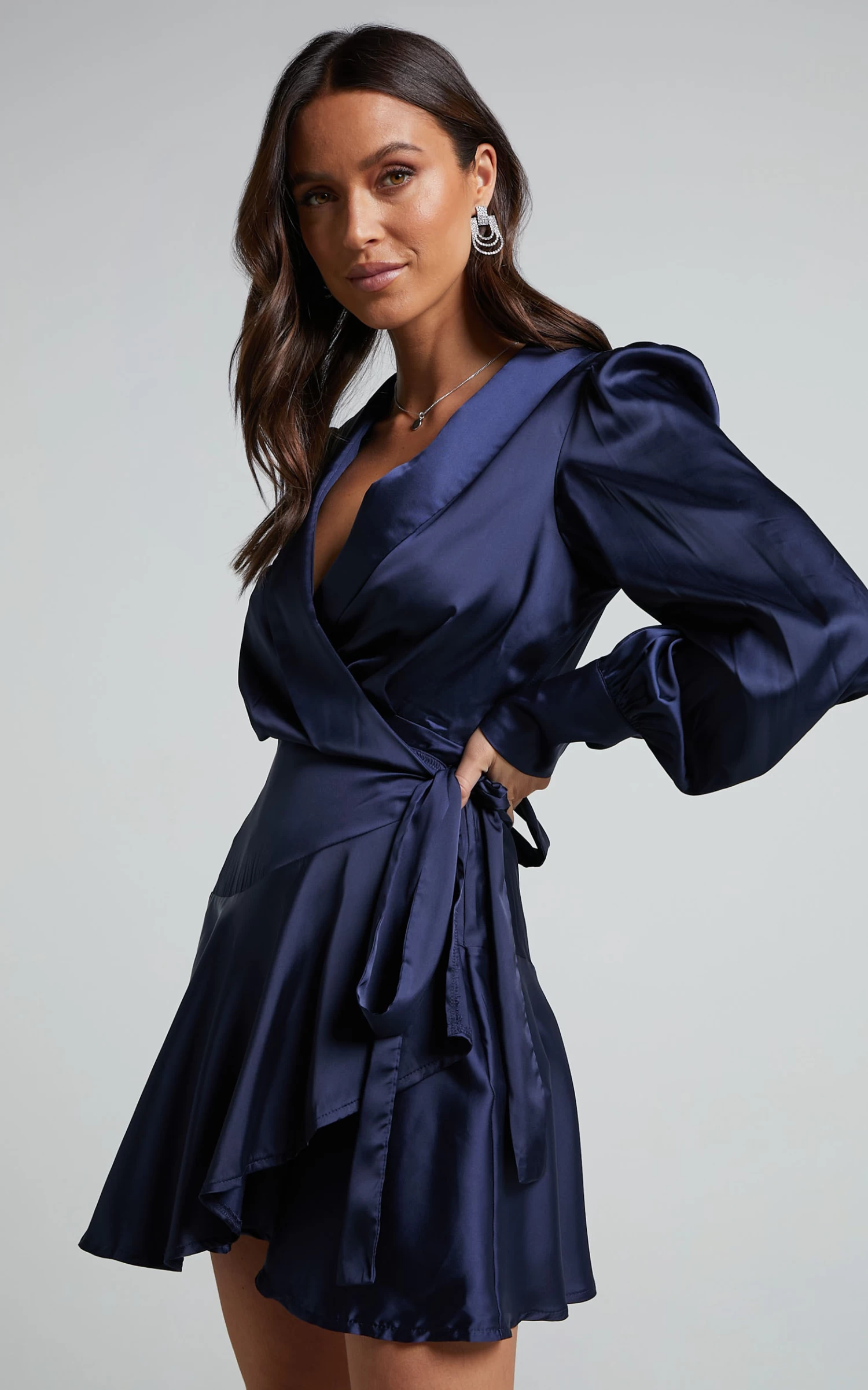 Showpo Breeana Wrap Mini Dress In Navy - Image 4