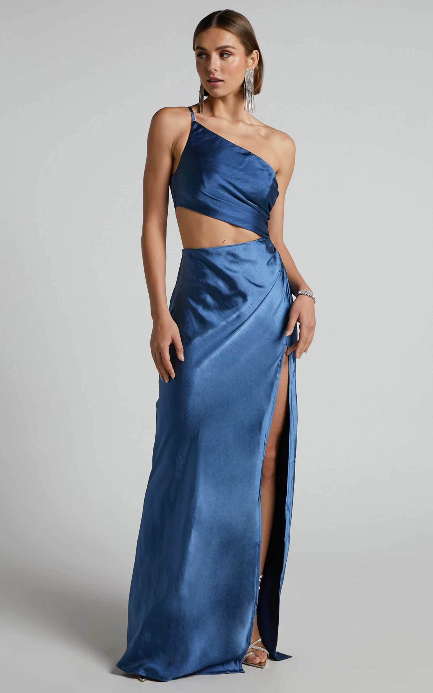 Showpo Brody Maxi Dress - Side Cut Out One Shoulder Dress In Steel Blue - Image 6