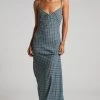 Showpo Brunita Maxi Dress - V Neck Low Scoop Back Slip Dress In Tile Geo