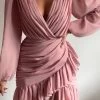 Showpo Can I Be Your Honey Plunge Balloon Sleeve Mini Dress In Dusty Pink