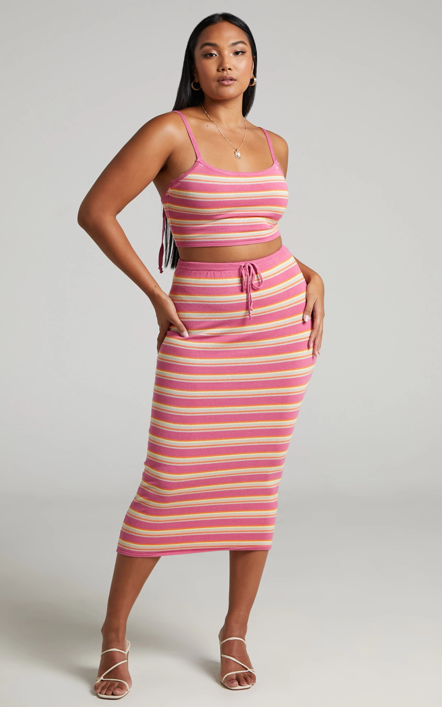 Showpo Carinata Drawstring Knit Midi Skirt In Carinata Stripe - Image 4