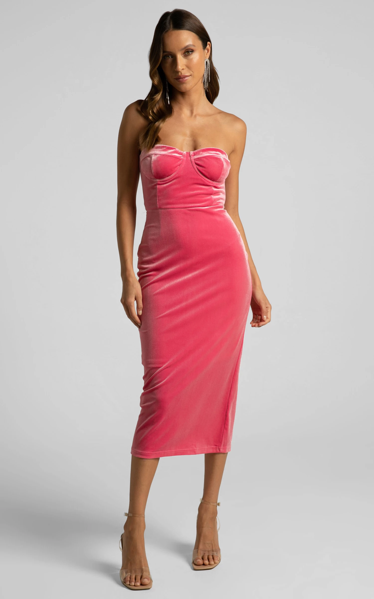 Showpo Cerena Strapless Bustier Midi Dress In Bubblegum Pink - Image 7