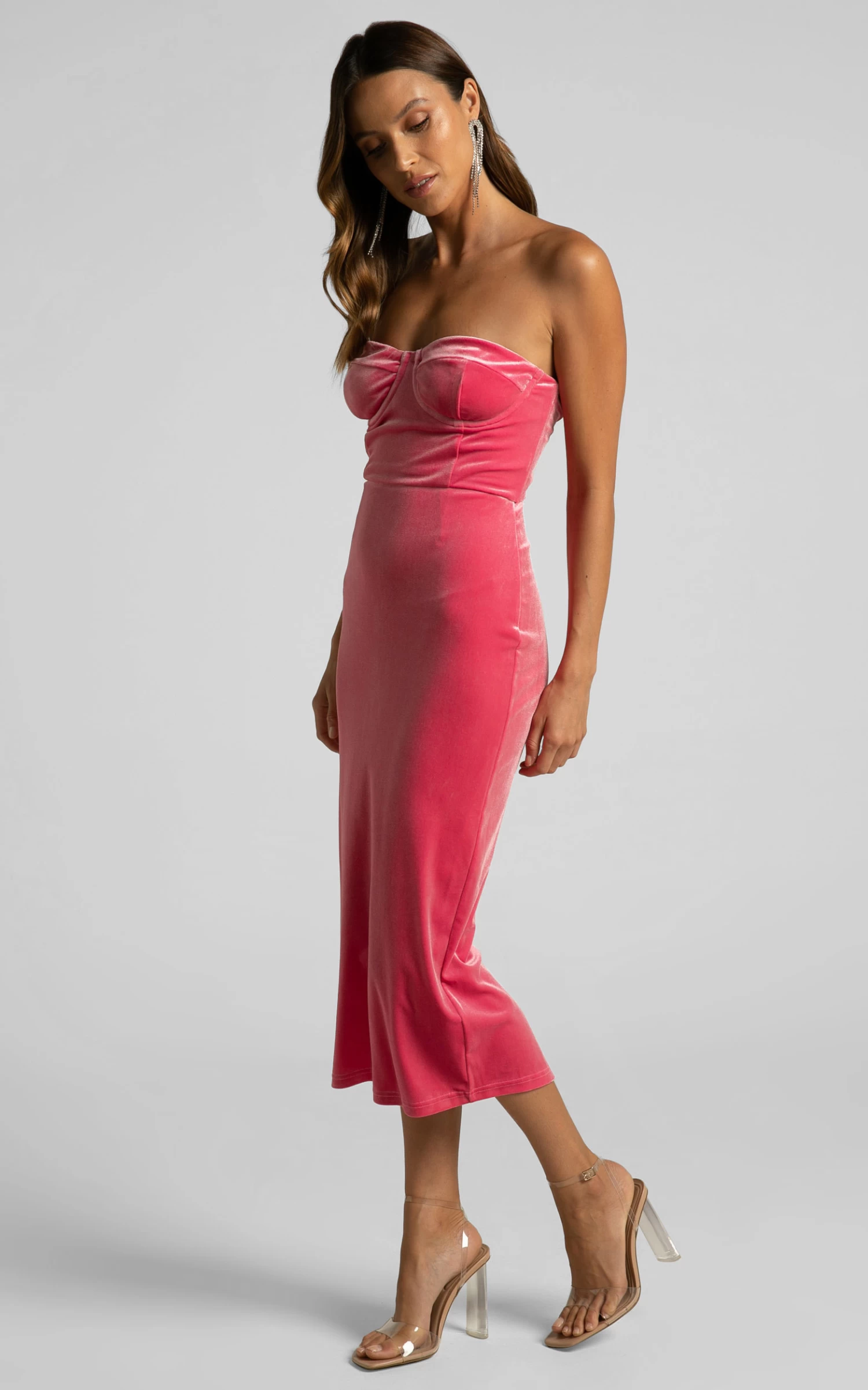 Showpo Cerena Strapless Bustier Midi Dress In Bubblegum Pink - Image 4