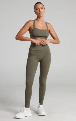 Showpo Dariko Ribbed Leggings In Khaki