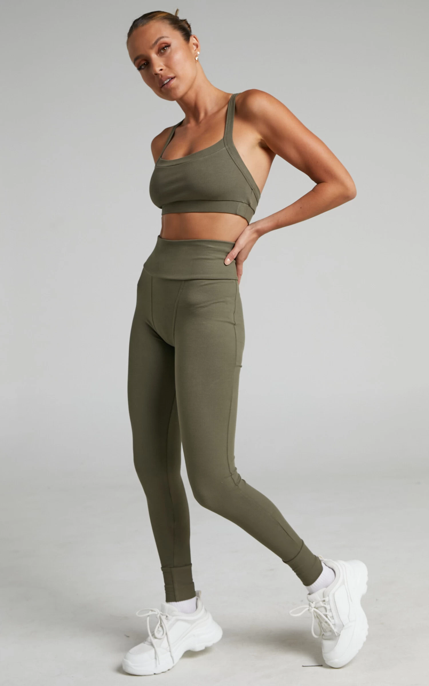 Showpo Dariko Ribbed Leggings In Khaki - Image 3