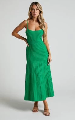Showpo Donissa Midi Dress - Panelled Knit Dress In Green