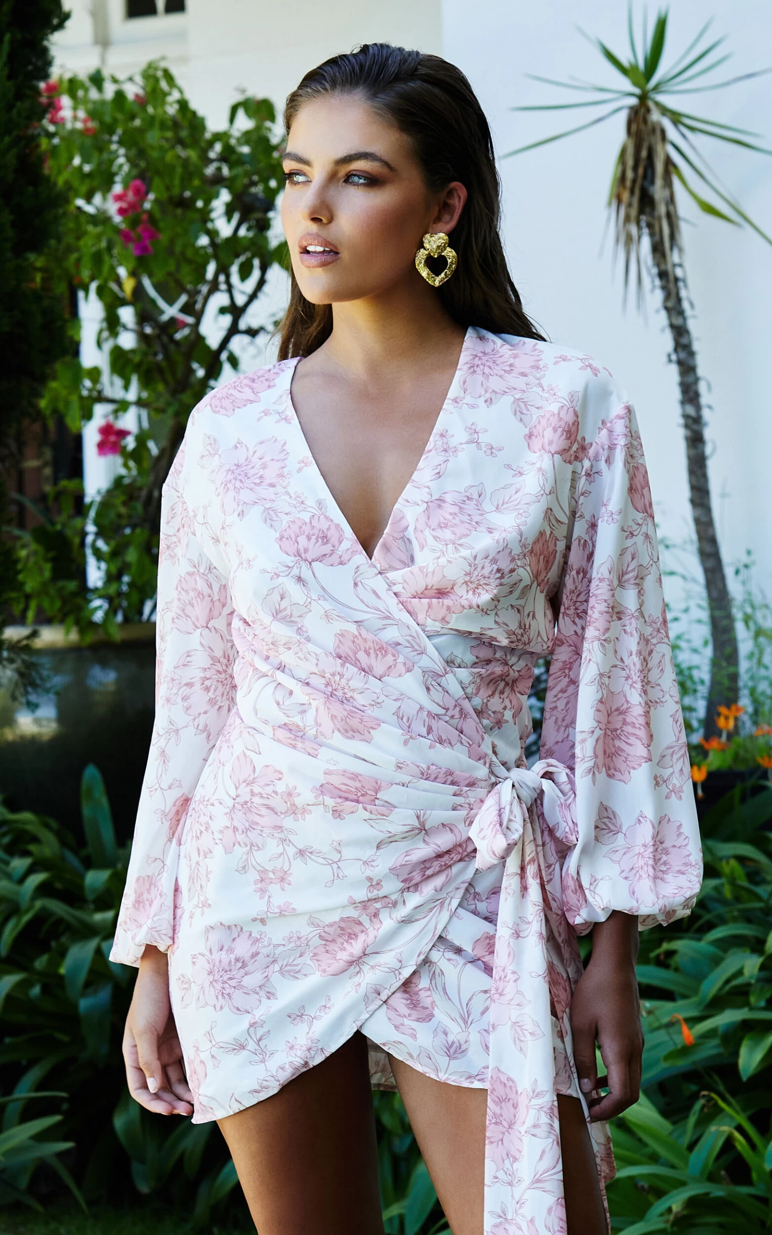 Showpo Ebielle Wrap Front Long Sleeve Mini Dress In Pastel Spring Floral - Image 4