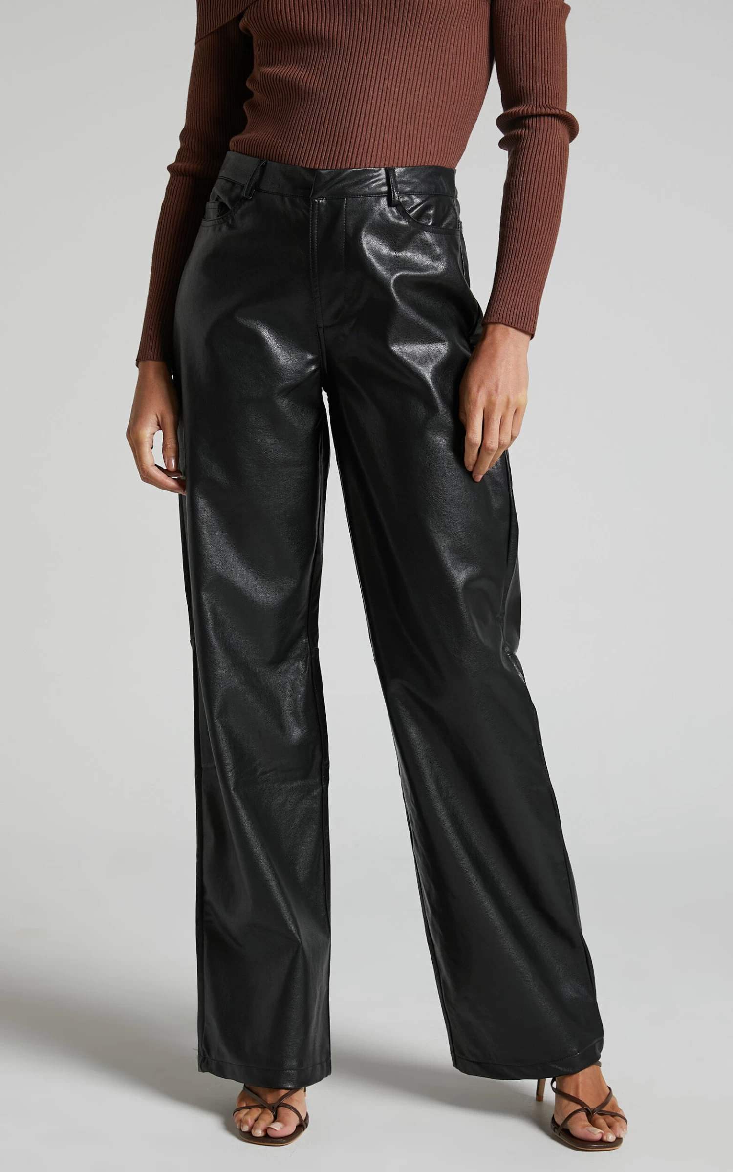 Showpo Edzelith - Mid Rise Faux Leather Relaxed Pant In Black - Image 3