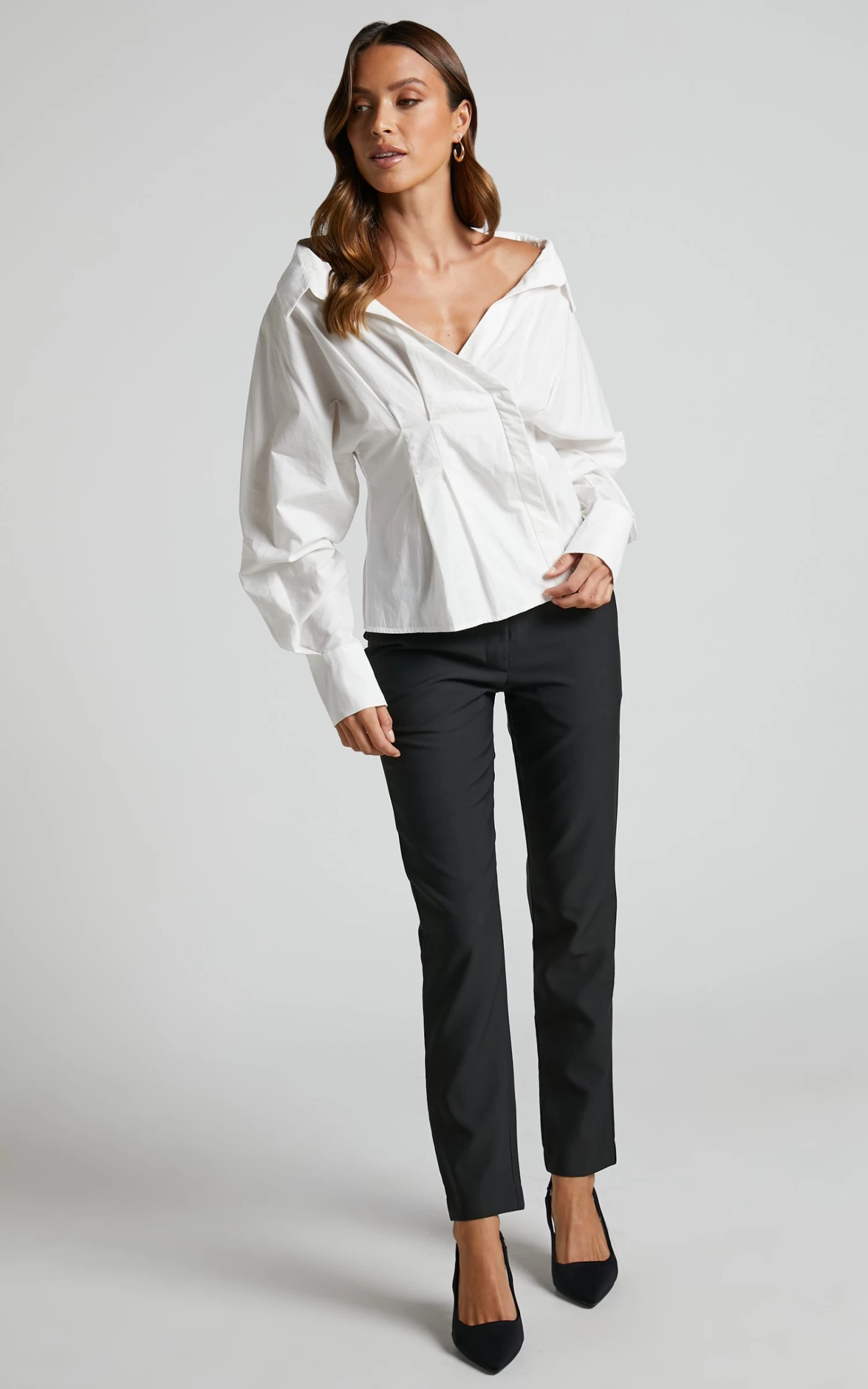 Showpo Elenina Shirt - Long Sleeve Pleat Waist Shirt In White - Image 7