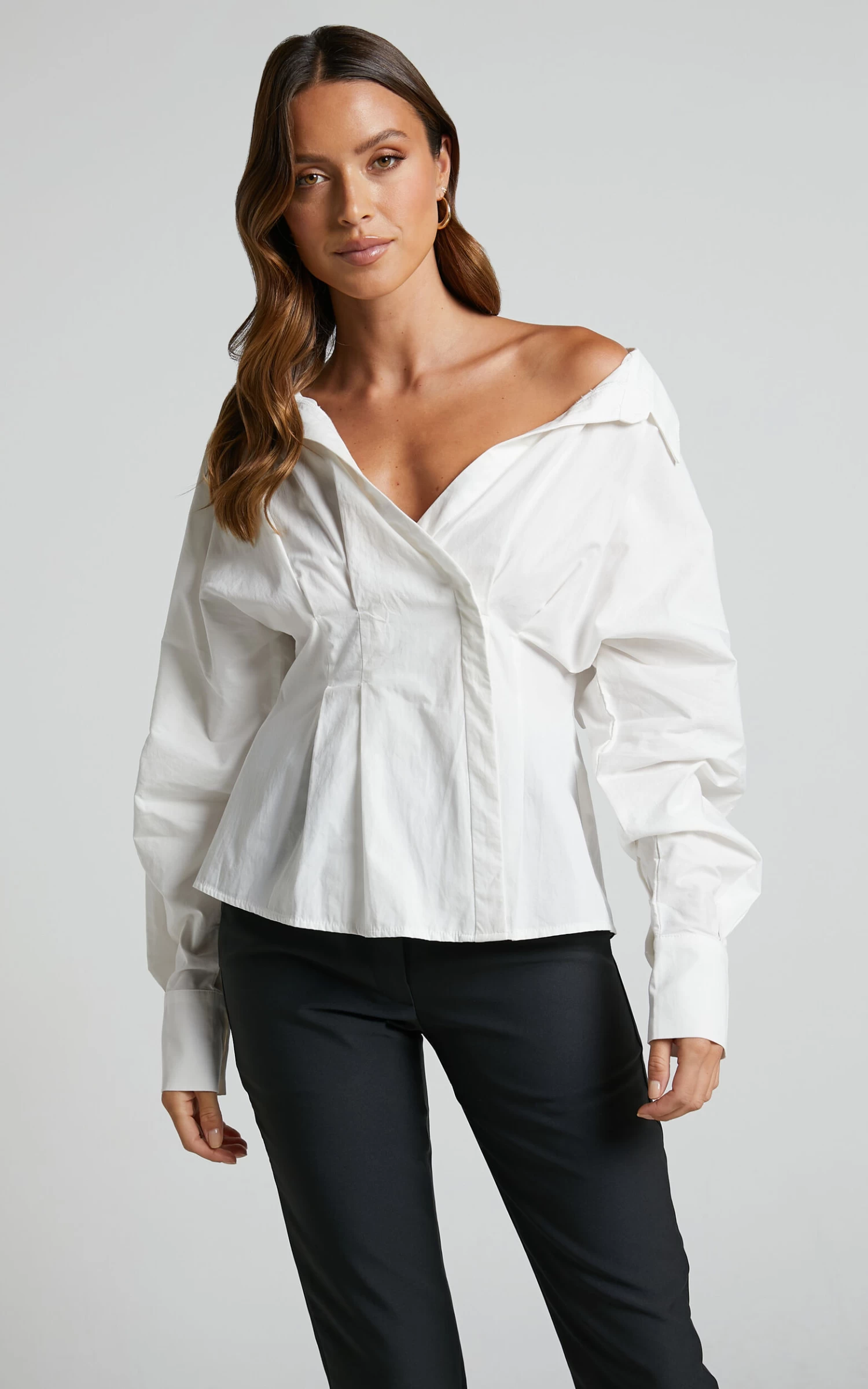Showpo Elenina Shirt - Long Sleeve Pleat Waist Shirt In White - Image 4