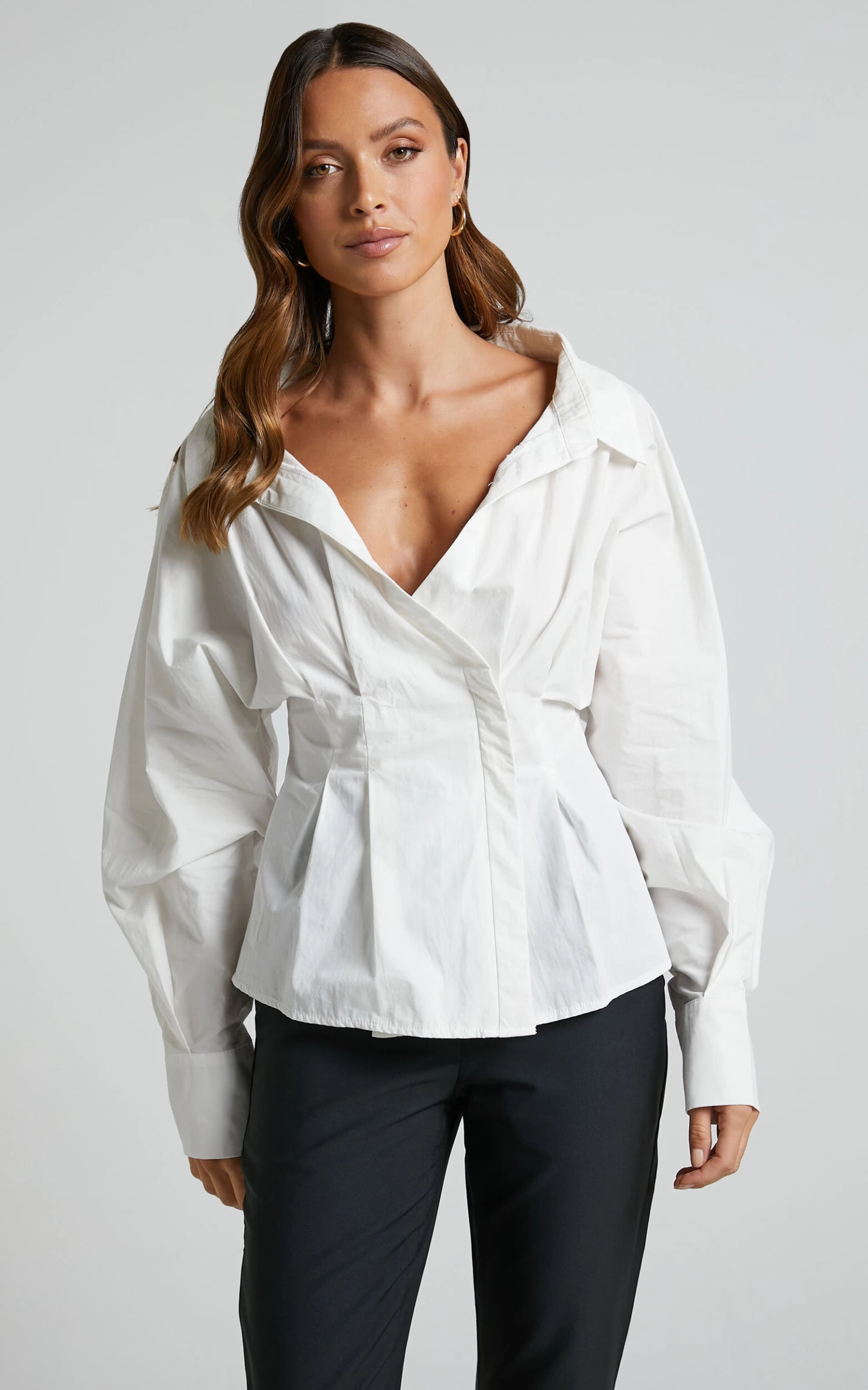 Showpo Elenina Shirt - Long Sleeve Pleat Waist Shirt In White - Image 6