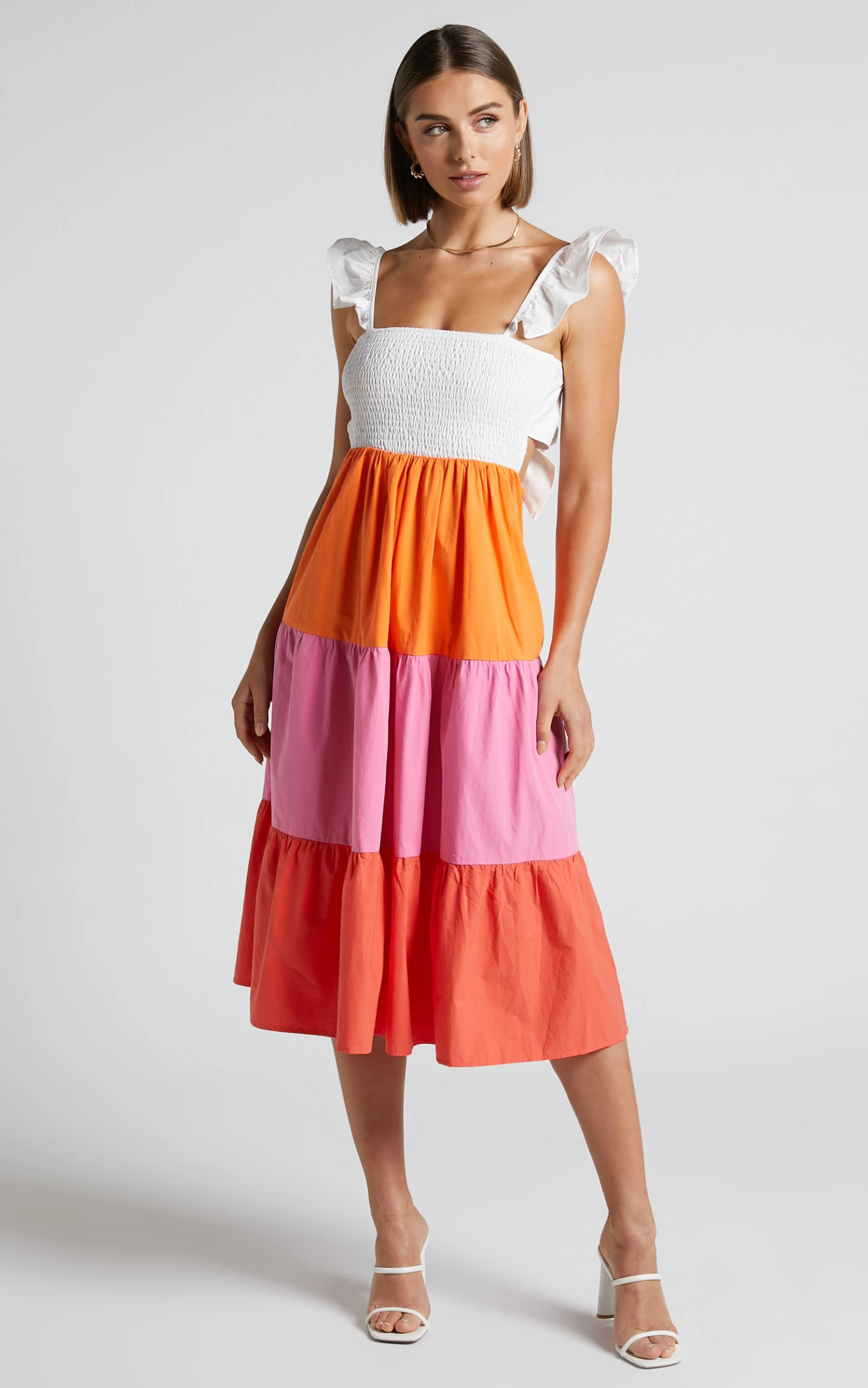 Showpo Eugenna Cotton Tiered Colour Block Midi Dress In Multi - Image 4