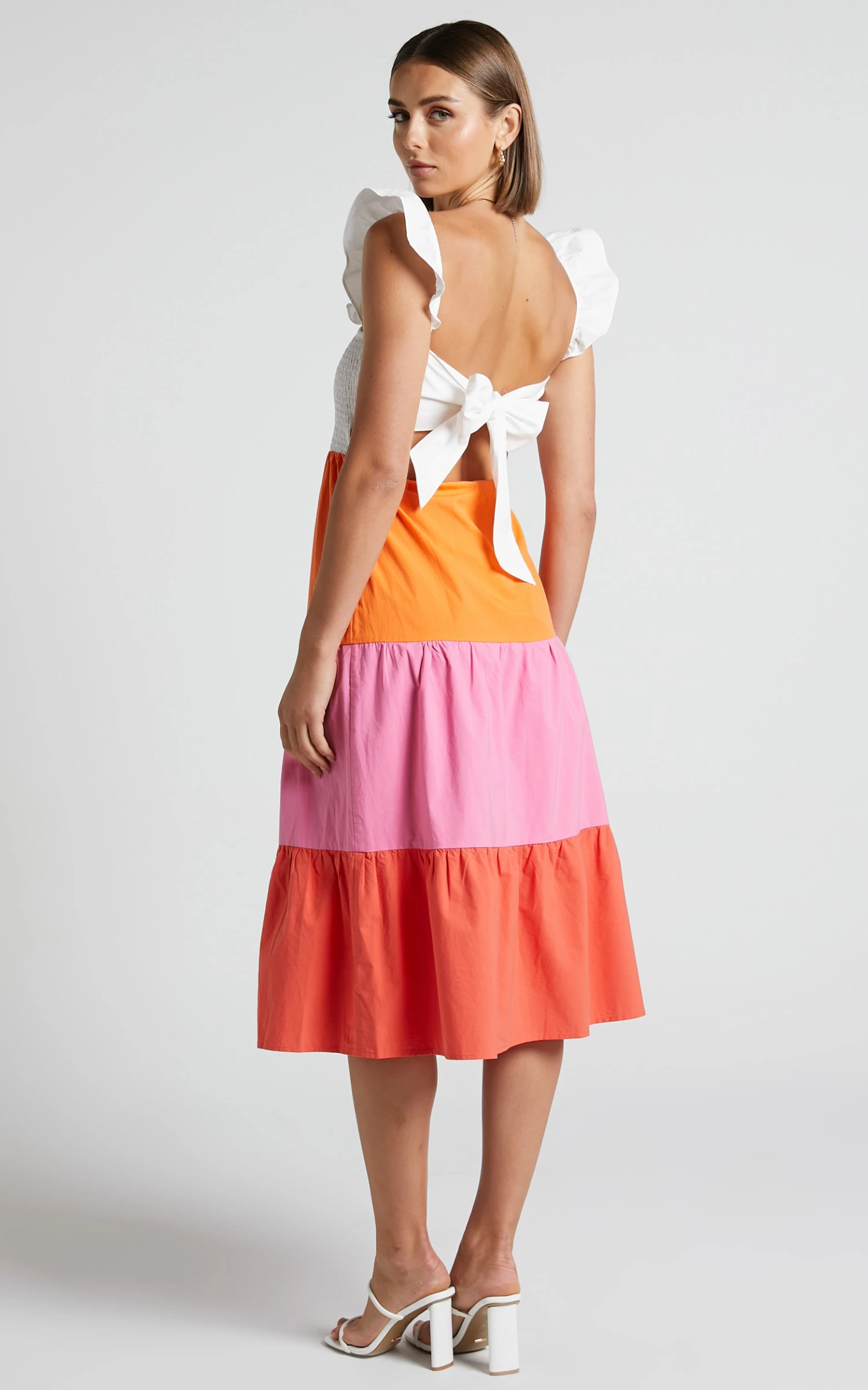 Showpo Eugenna Cotton Tiered Colour Block Midi Dress In Multi - Image 5