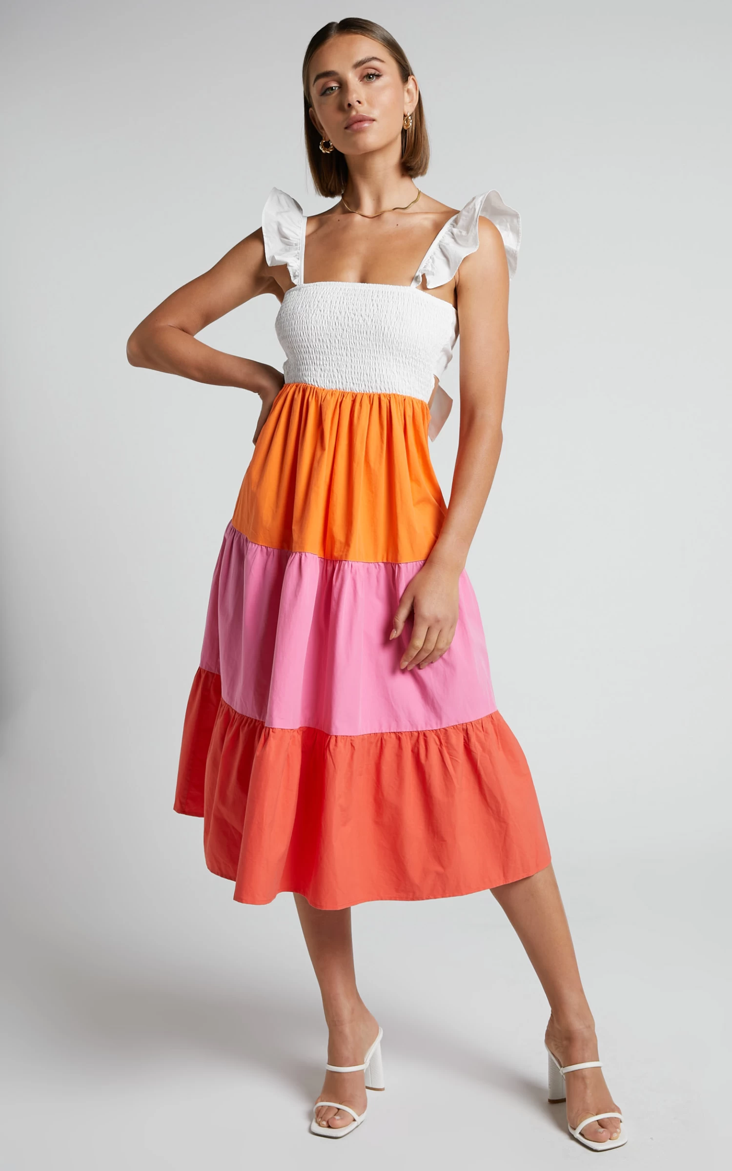 Showpo Eugenna Cotton Tiered Colour Block Midi Dress In Multi - Image 3