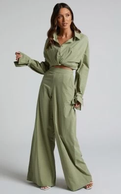Showpo Evanlyn High Waisted Wide Leg Pants In Sage