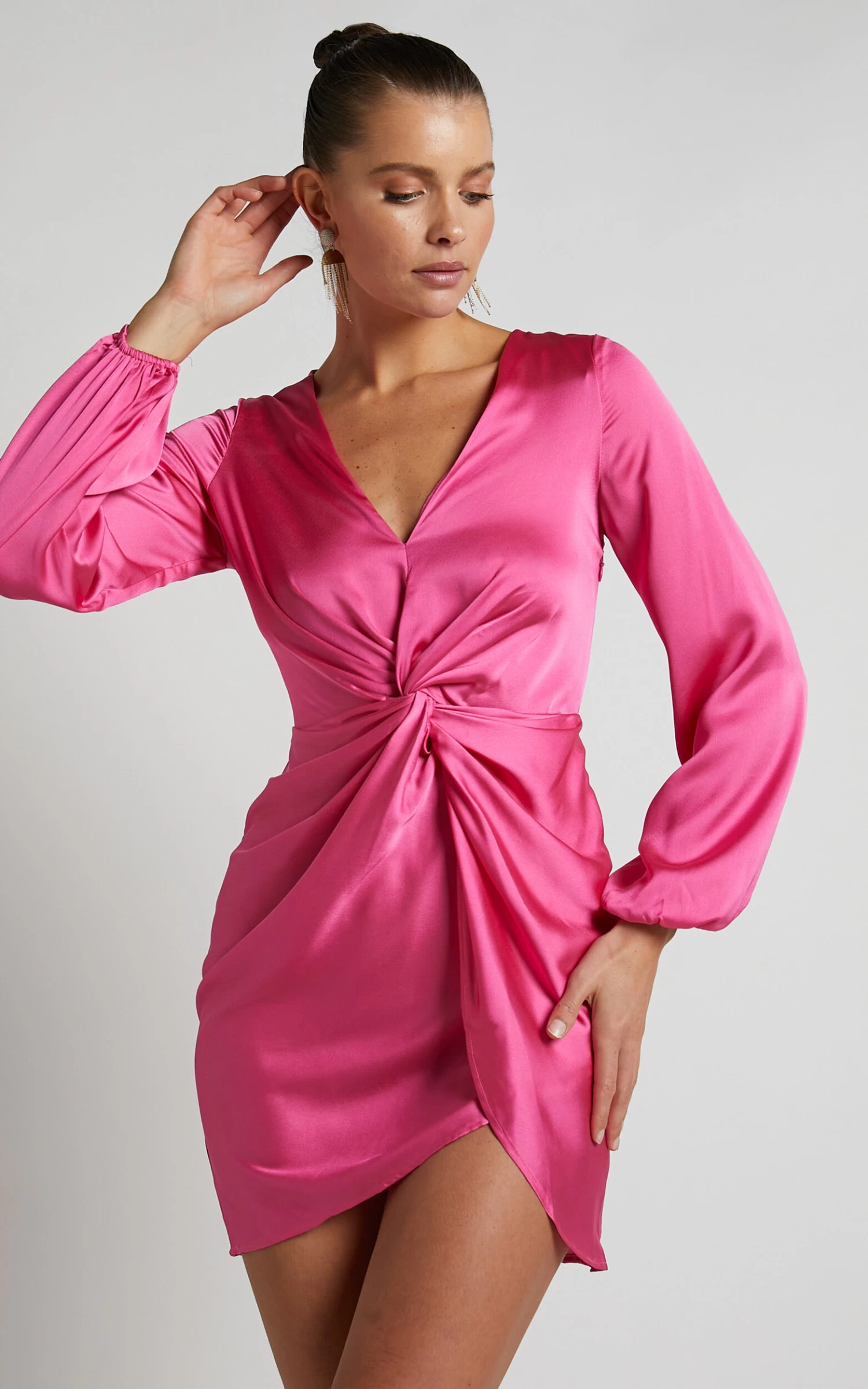 Showpo Everest Twist Front Relaxed Sleeve Mini Dress In Hot Pink - Image 6