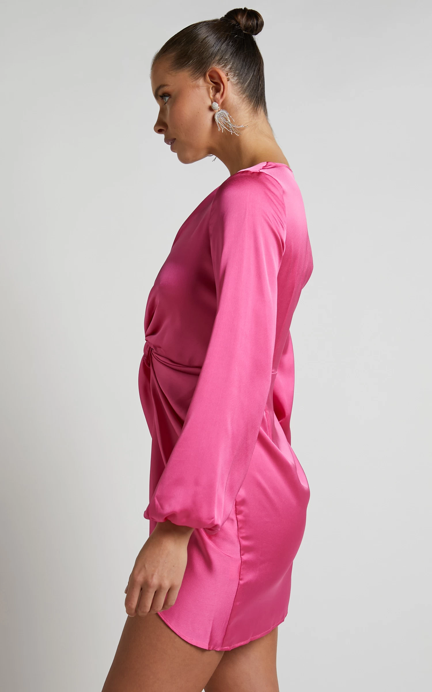 Showpo Everest Twist Front Relaxed Sleeve Mini Dress In Hot Pink - Image 5