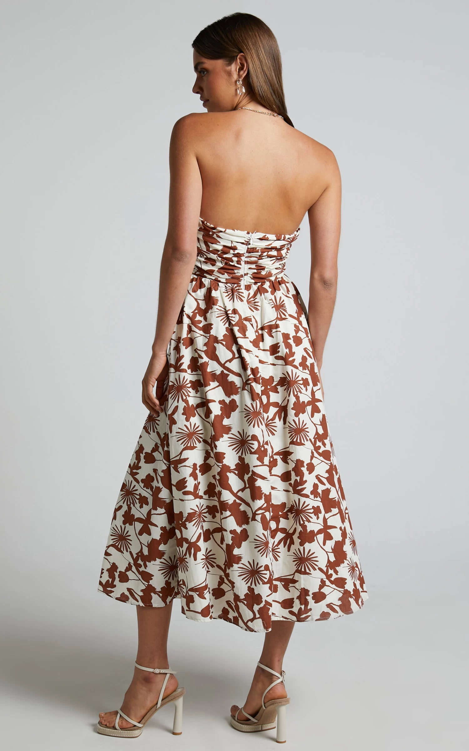 Showpo Evita Midi Dress - Ruched High Split Strapless Dress In Multi - Image 8