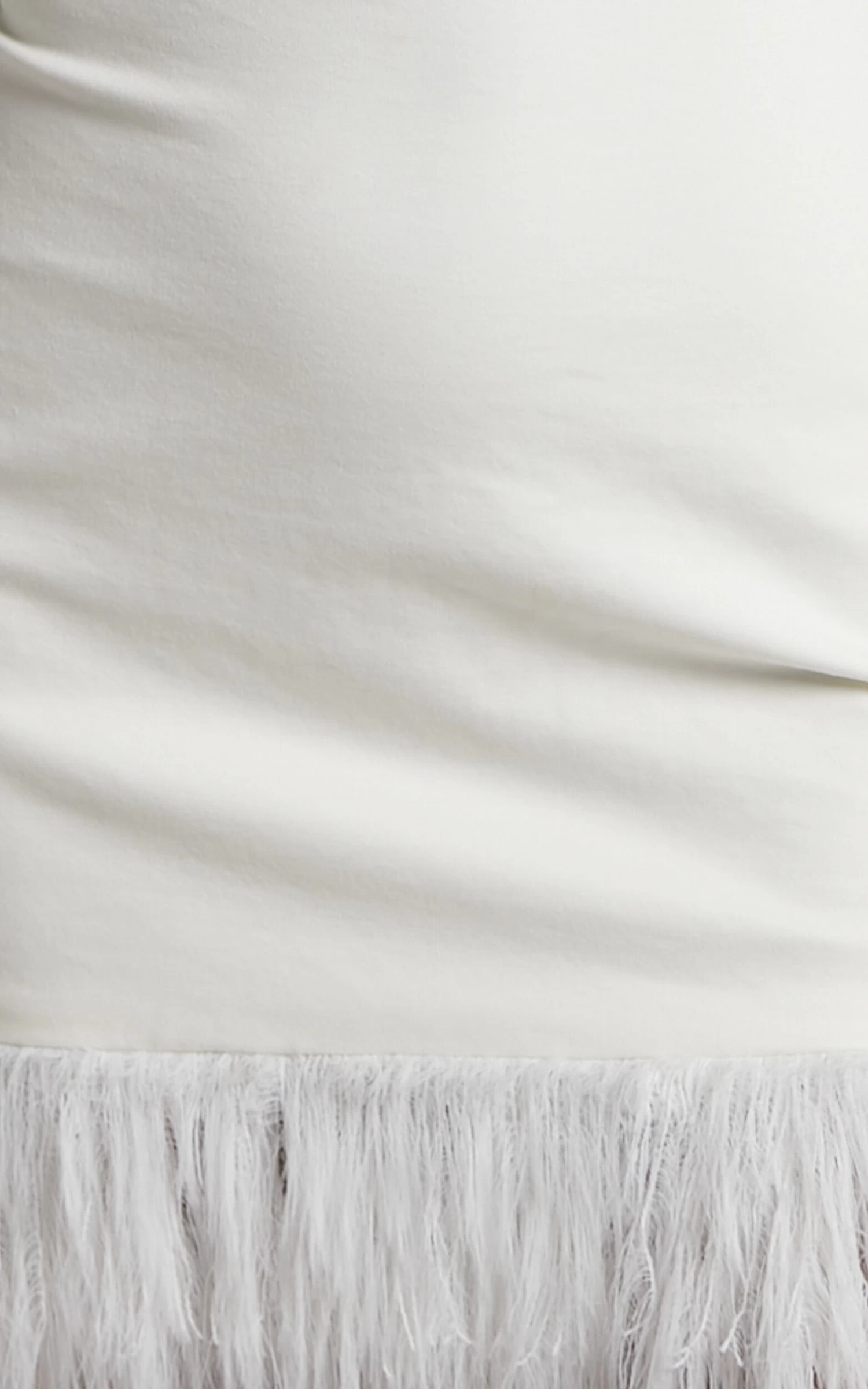 Showpo Rhaiza Mini Skirt - Faux Feather Trim High Waisted Skirt In White - Image 7