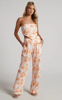 Showpo Fayella Trousers - Mid Rise Relaxed Straight Leg Trousers In Orange Palm
