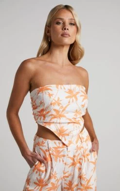 Showpo Fayella Top - Strapless Scarf Bandeau Top In Orange Palm