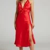 Showpo Florentina Twist Front Open Tie Back Midi Dress In Red