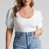Showpo Franky Short Twist Sleeve Bodysuit In White