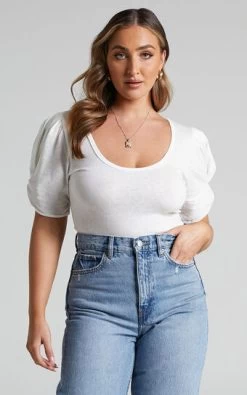 Showpo Franky Short Twist Sleeve Bodysuit In White