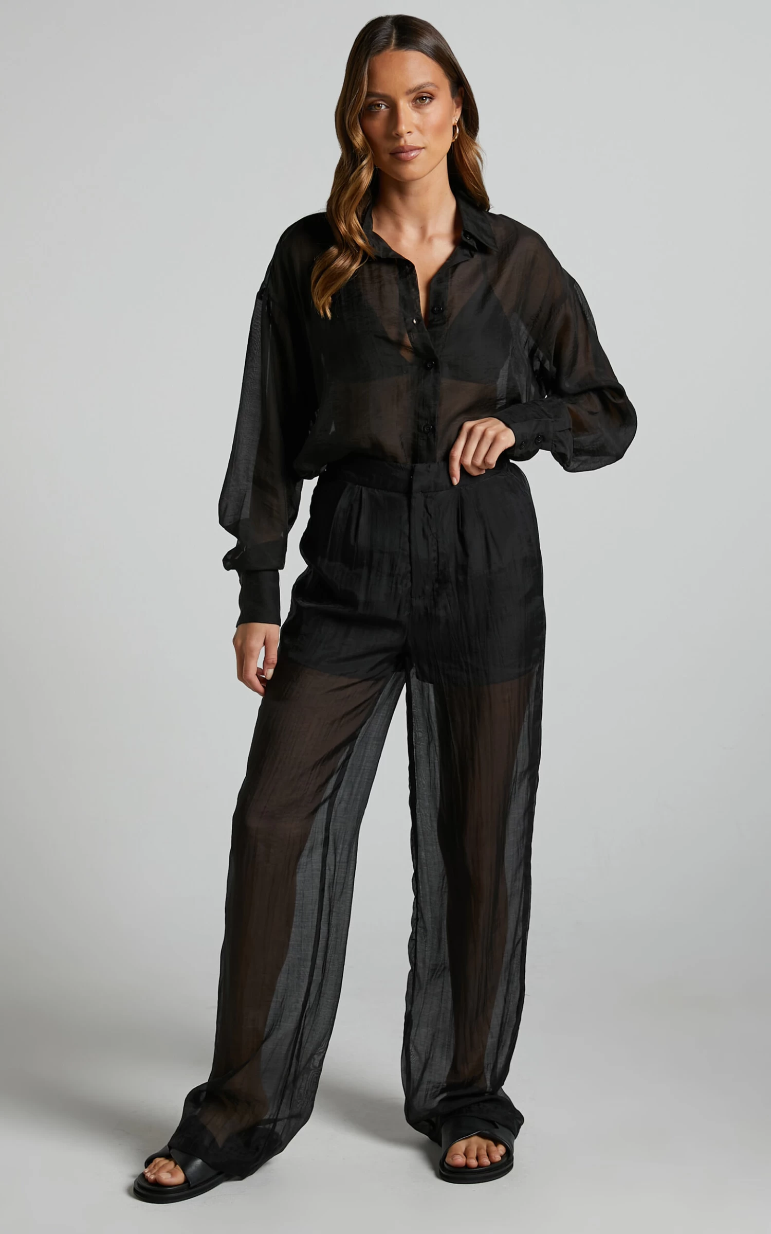 Showpo Garrick High Waisted Semi Sheer Pant In Black - Image 4