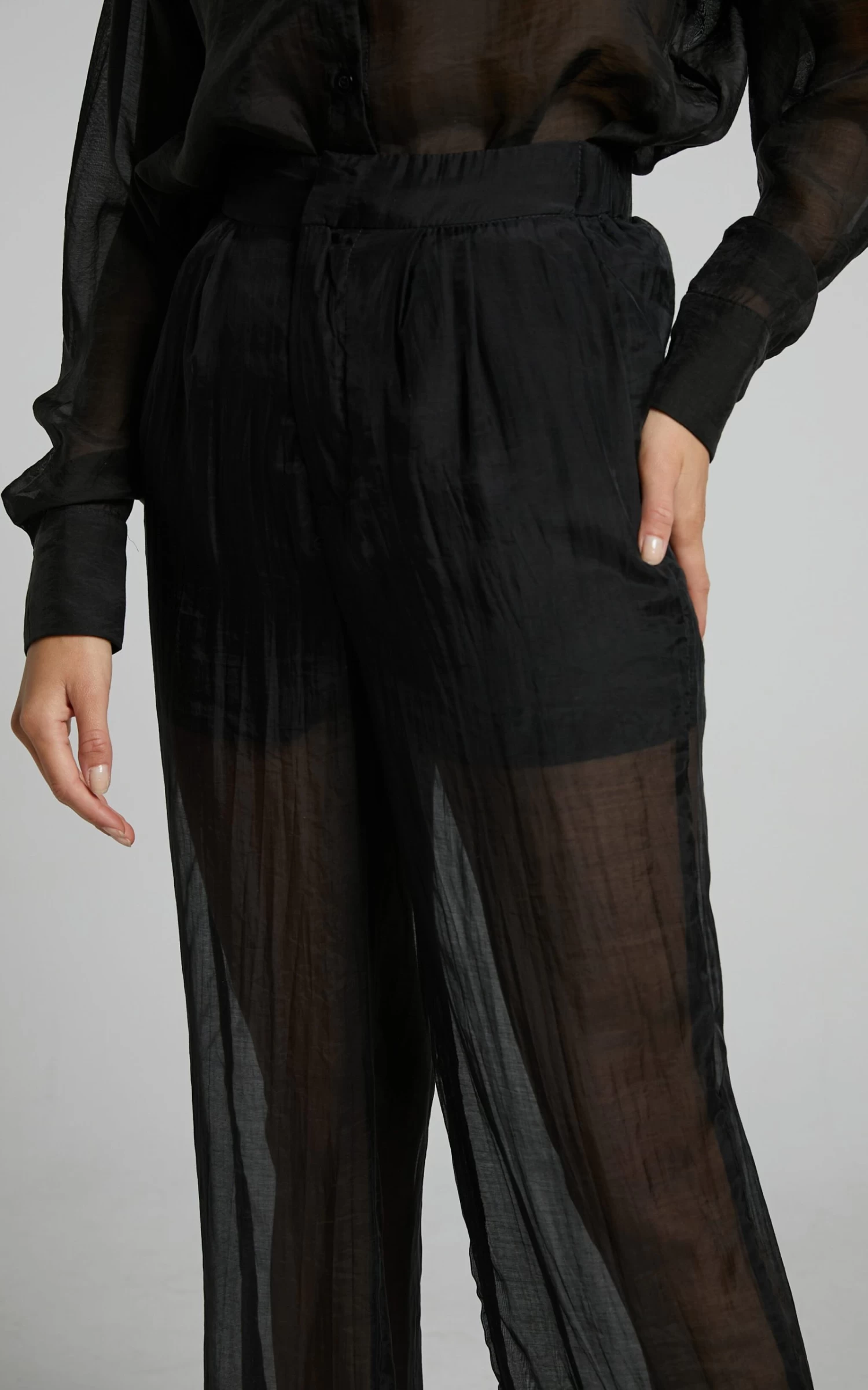 Showpo Garrick High Waisted Semi Sheer Pant In Black - Image 3