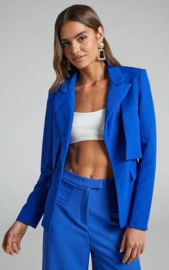 Showpo Jaxine Storm Flap Blazer In Cobalt