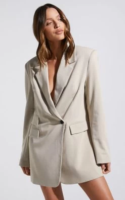 Showpo Kitty Oversized Blazer In Stone