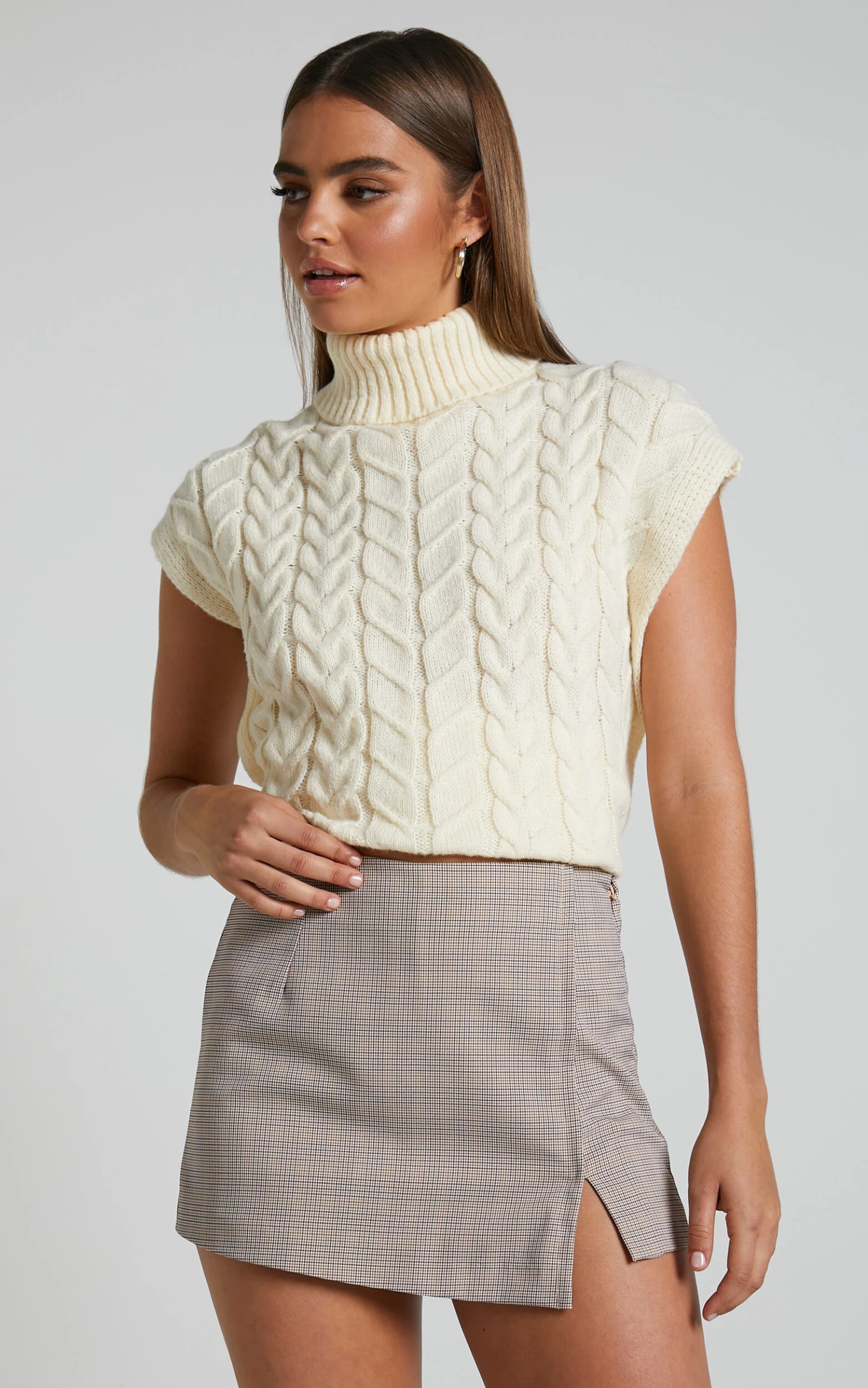 Showpo Khizza Wrap Front Skort In Brown Pink Check - Image 4