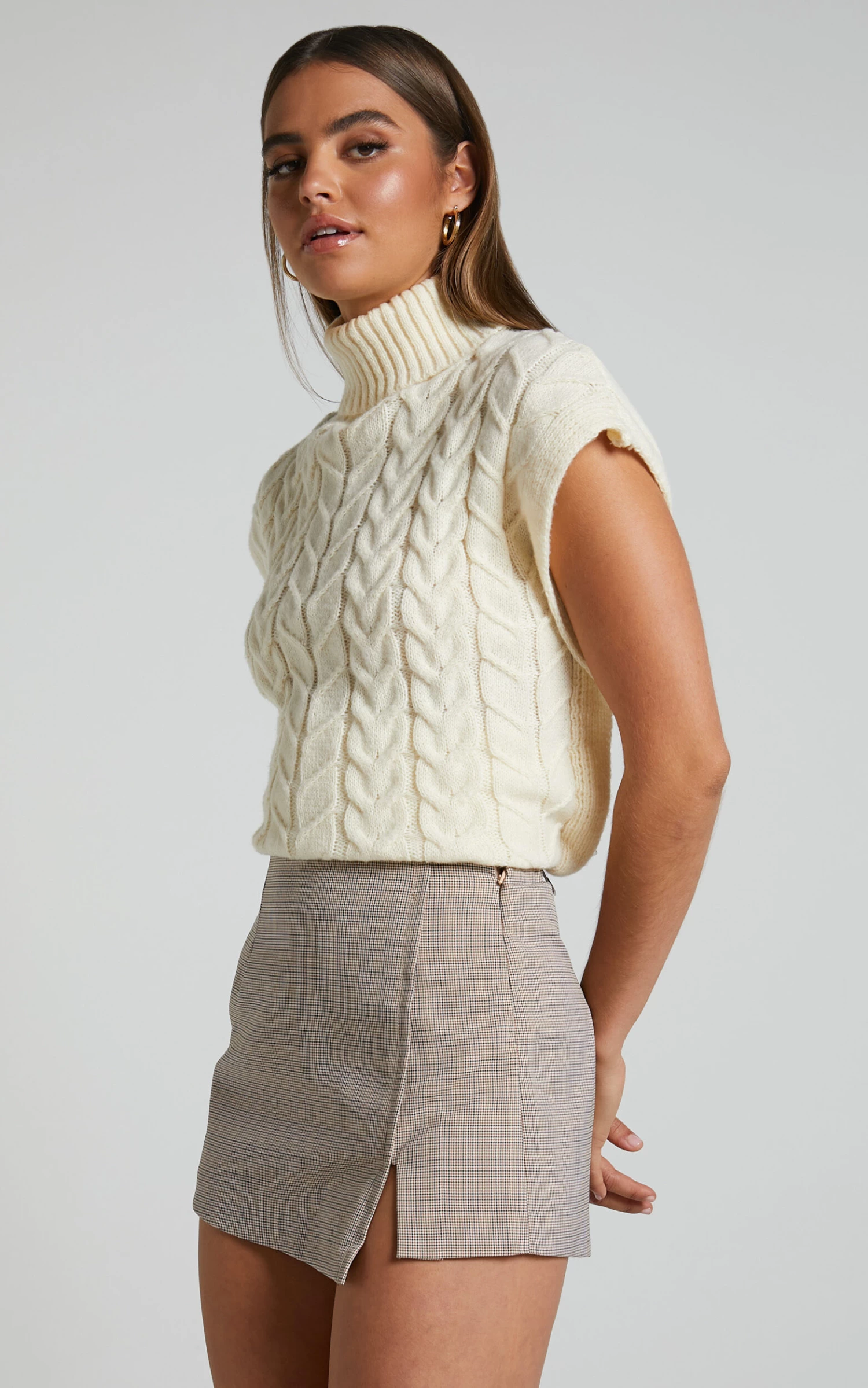 Showpo Khizza Wrap Front Skort In Brown Pink Check - Image 5