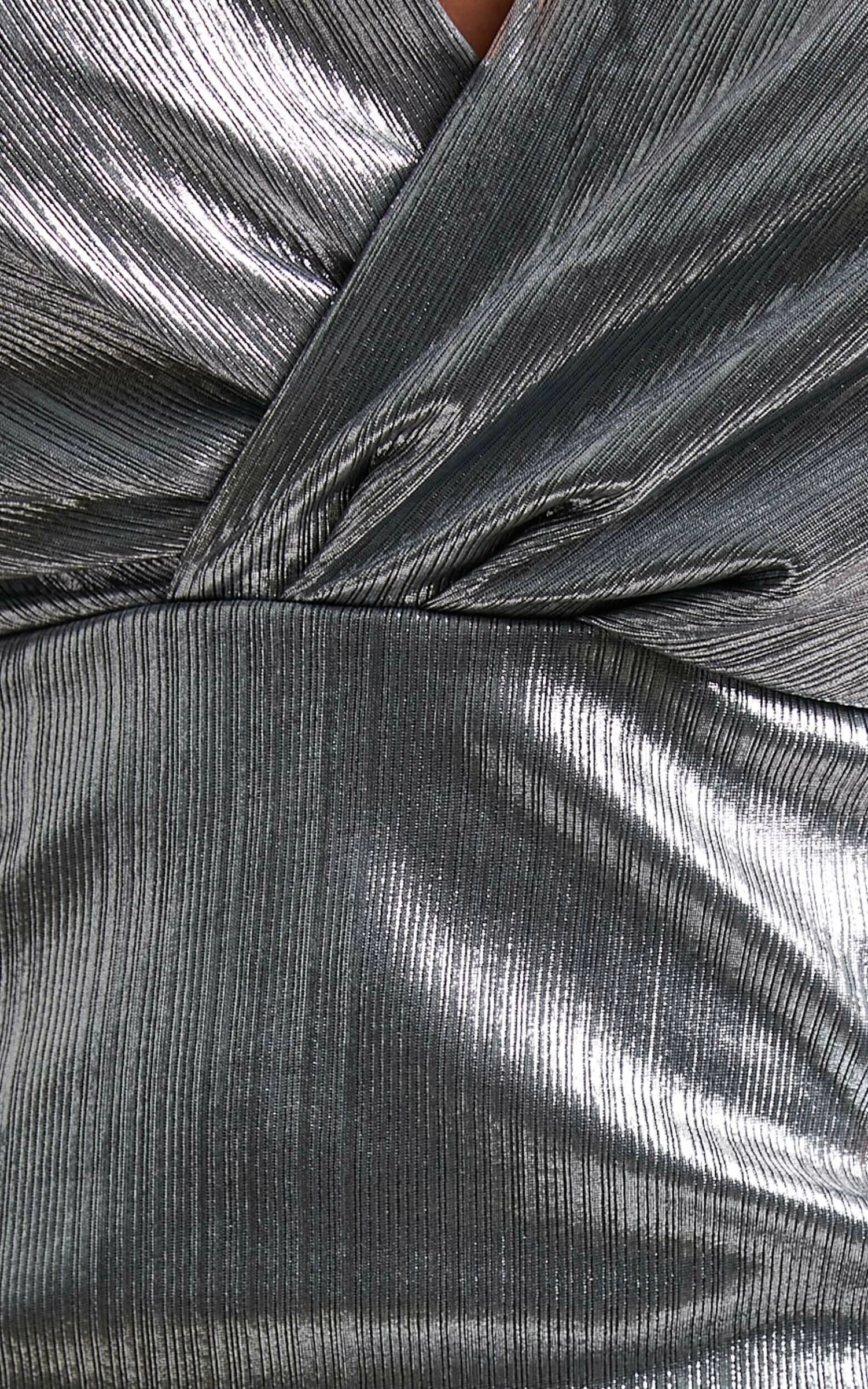 Showpo Konoha Plunge Neck Draped Bodycon Mini Dress In Silver - Image 9