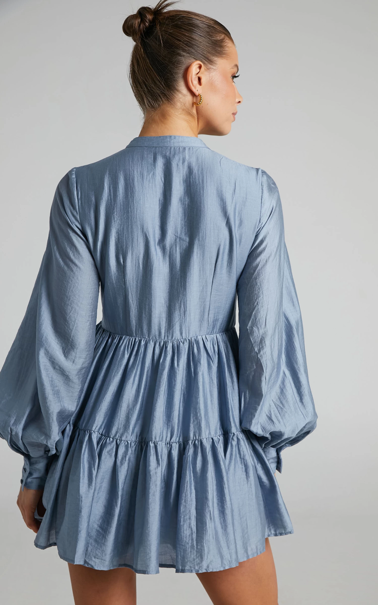 Showpo Kyra Pin Tuck Detail Tiered Shift Dress In Blue - Image 5