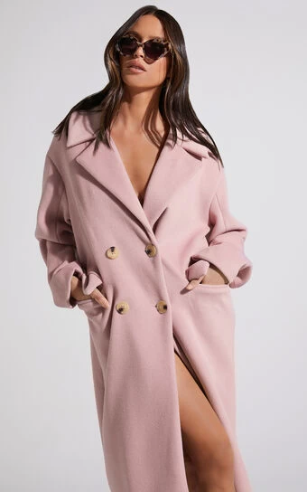 Showpo Libee Double Breasted Longline Coat In Dusty Pink