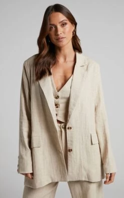 Showpo Larissa Blazer - Relaxed Single Breasted Blazer In Oatmeal