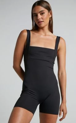 Showpo Layalina Bodysuit - Square Neck Jersey Bodysuit In Black
