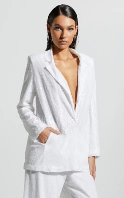 Showpo Looma Sequin Relaxed Fit Blazer In White