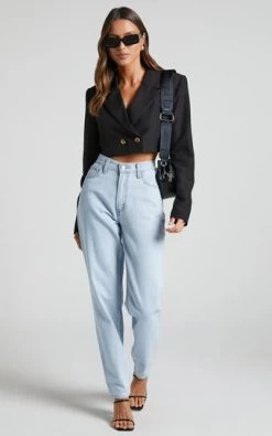 Showpo Lorena Cropped Double Breasted Blazer In Black