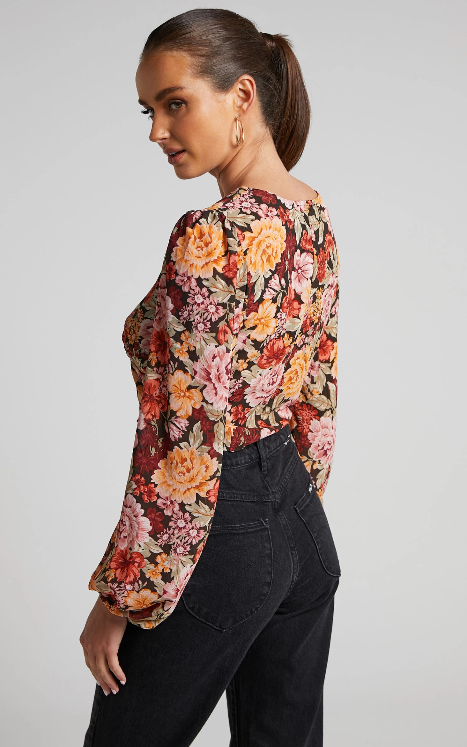 Showpo Lorie Top - V Neck Long Sleeve Top In Boheme Floral - Image 6
