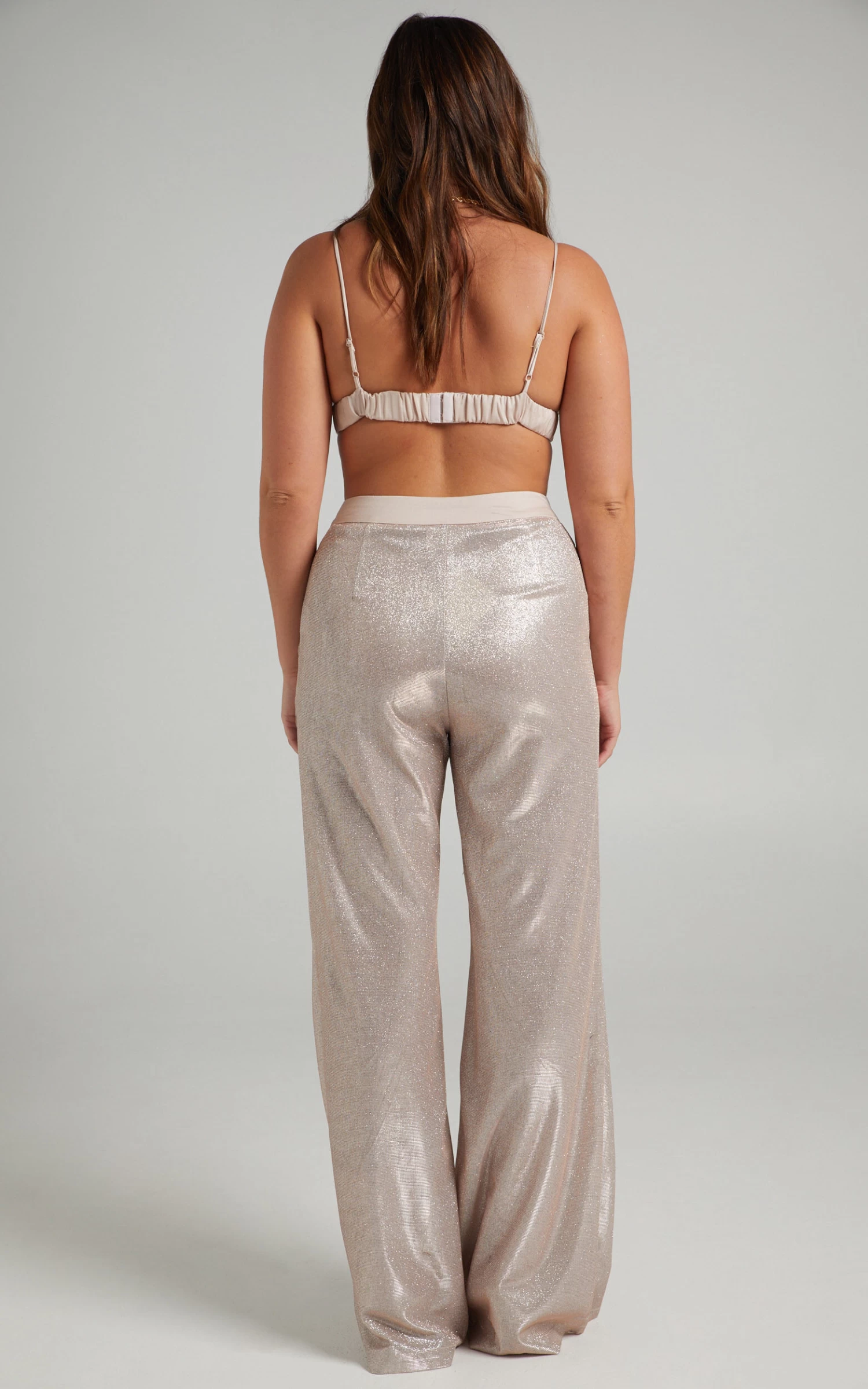 Showpo Sharleez Glitter High Waisted Tailored Wide Leg Pant In Rose Gold - Image 8