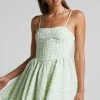 Showpo Madelyn Mini Dress - Fit And Flare Corset Dress In Mint Green Gingham