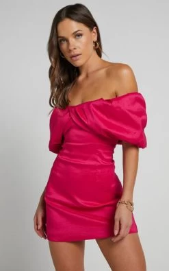 Showpo Manileen Twist Front Strapless Mini In Hot Pink